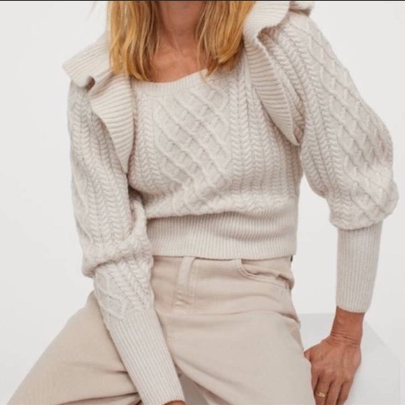 H&M Flounced Cable-Knit Sweater in Light Taupe - Picture 4 of 10
